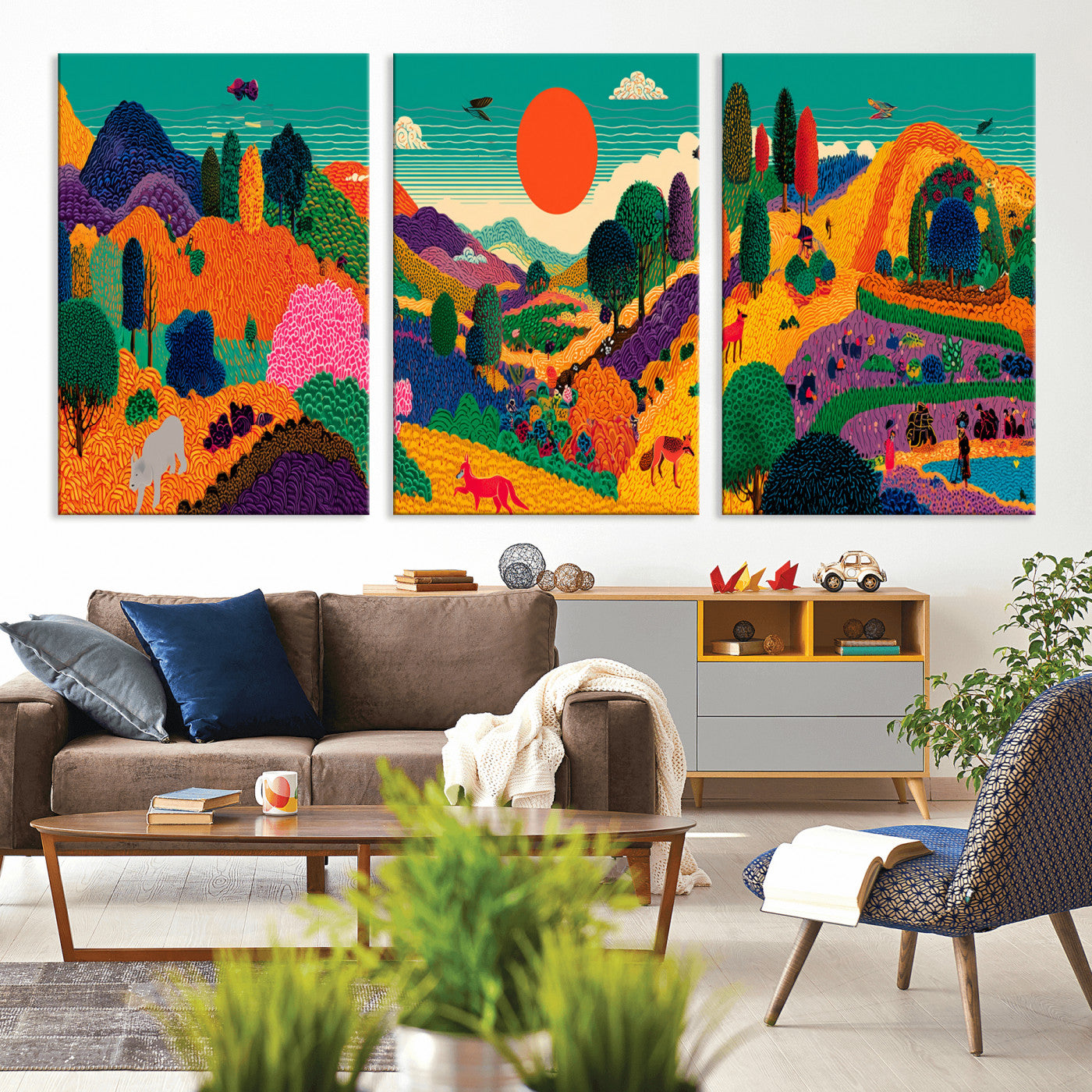 45710397-MGV-CV-48X32-3P - Colorful Japanese Landscape Print: Maximalist Panoramic Wall Art