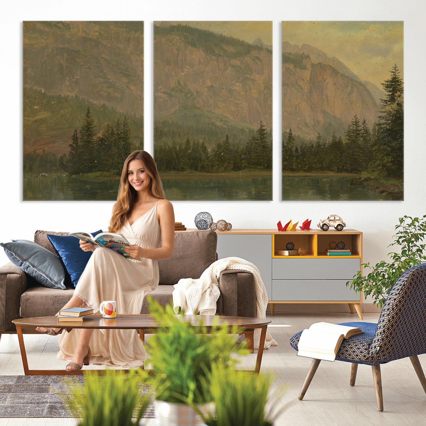 76844524-MGV-CV-36X24 - Frederic Edwin Church Hintersee Canvas Print, Hudson River School Mountain Lake Painting 1868, American Romantic Landscape, Vintage Nature Wall Art