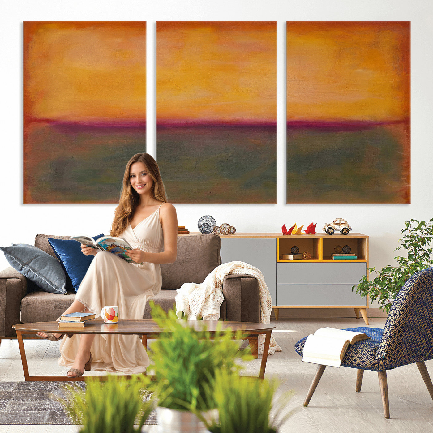 21628300-MGV-CV-36X24 - Abstract Color Field Wall Art Canvas Print, Framed Minimalist Horizon Artwork for Living Room Bedroom Office