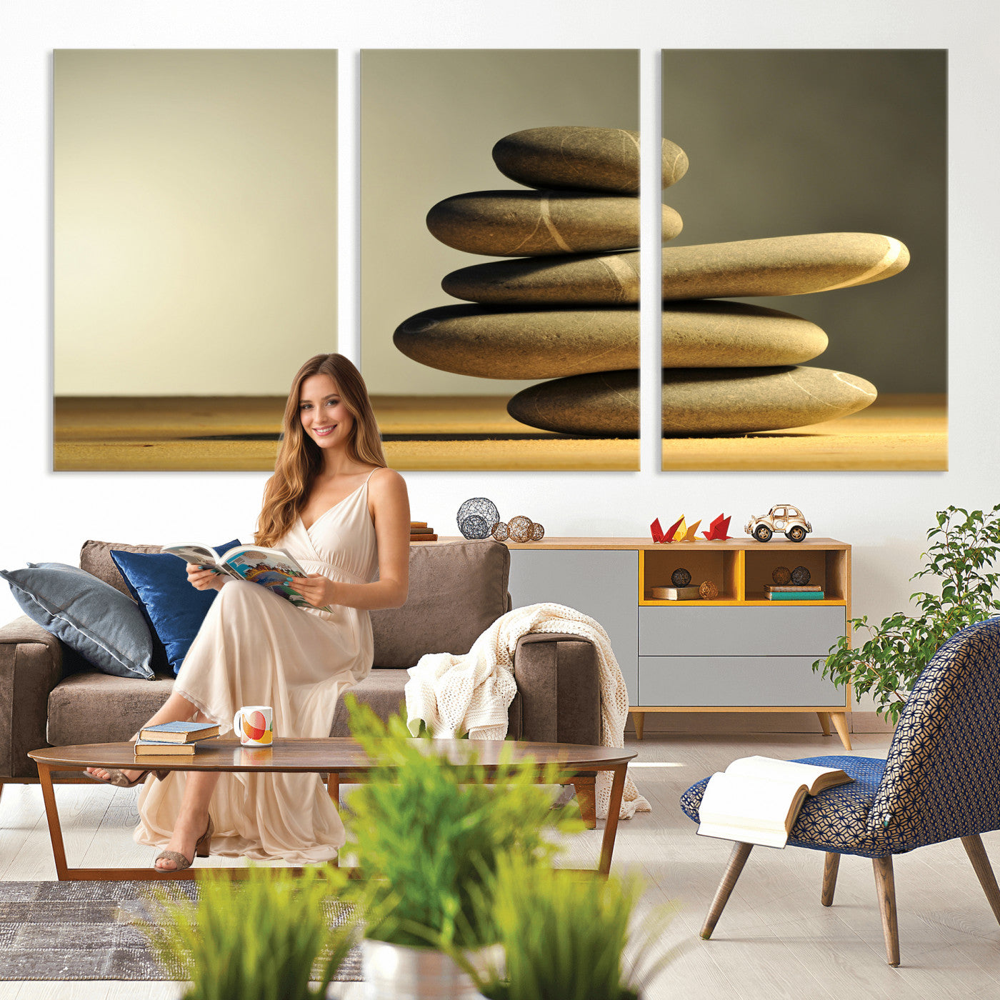 85424263-MGV-CV-36X24 - Zen Stone Wall Art Canvas Print, Balanced Rock Stack Framed Spa Artwork, Minimalist Meditation Decor for Living Room Bedroom Office Bathroom