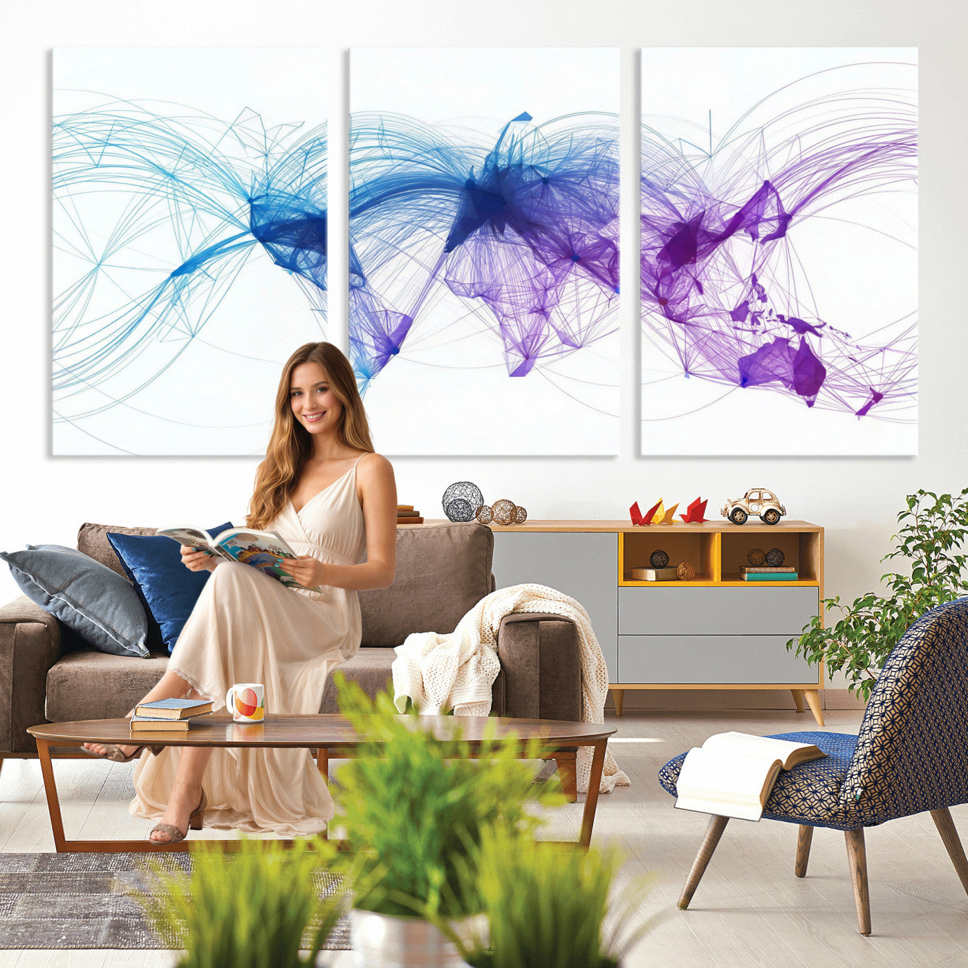 75155491-MGV-CV-48X32-3P - Global Flight Routes Map Canvas Wall Art, Worldwide Aviation Network Print, International Air Travel Wall Decor