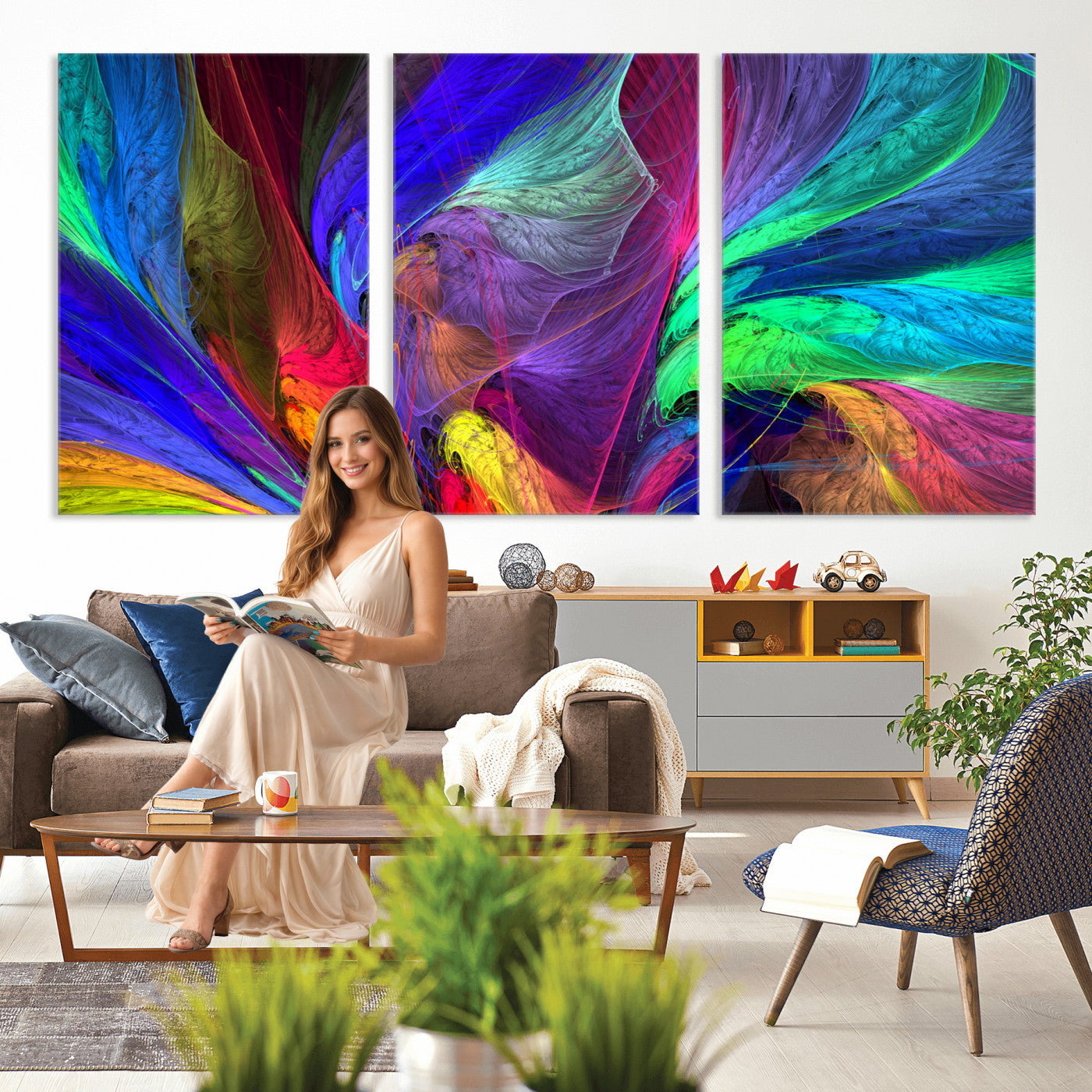376925791-MGV-CV-36X24 - Colorful Abstract Canvas Wall Art, Rainbow Swirl Fractal Print, Bold Multicolor Living Room Decor, Vibrant Energy Art, Large Abstract Wall Art
