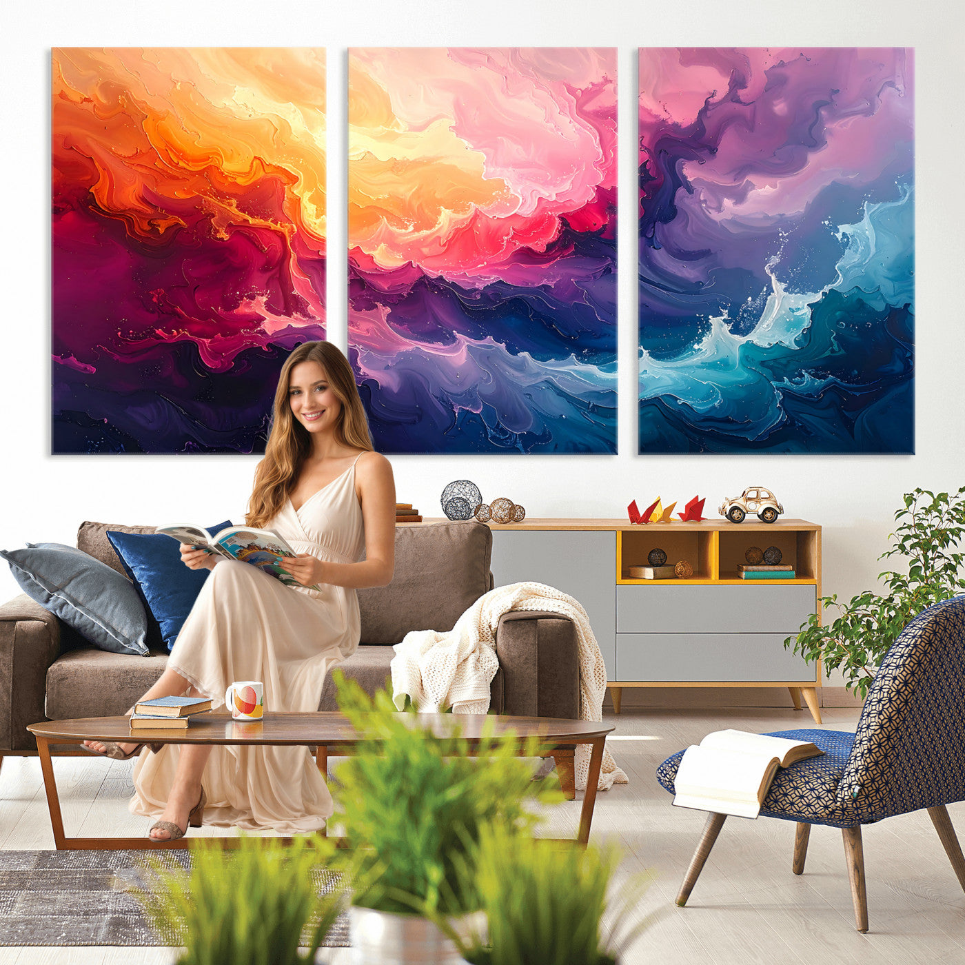 16157633-MGV-CV-36X24 - Large Colorful Abstract Canvas Wall Art Print, Vibrant Popup Color Art Print