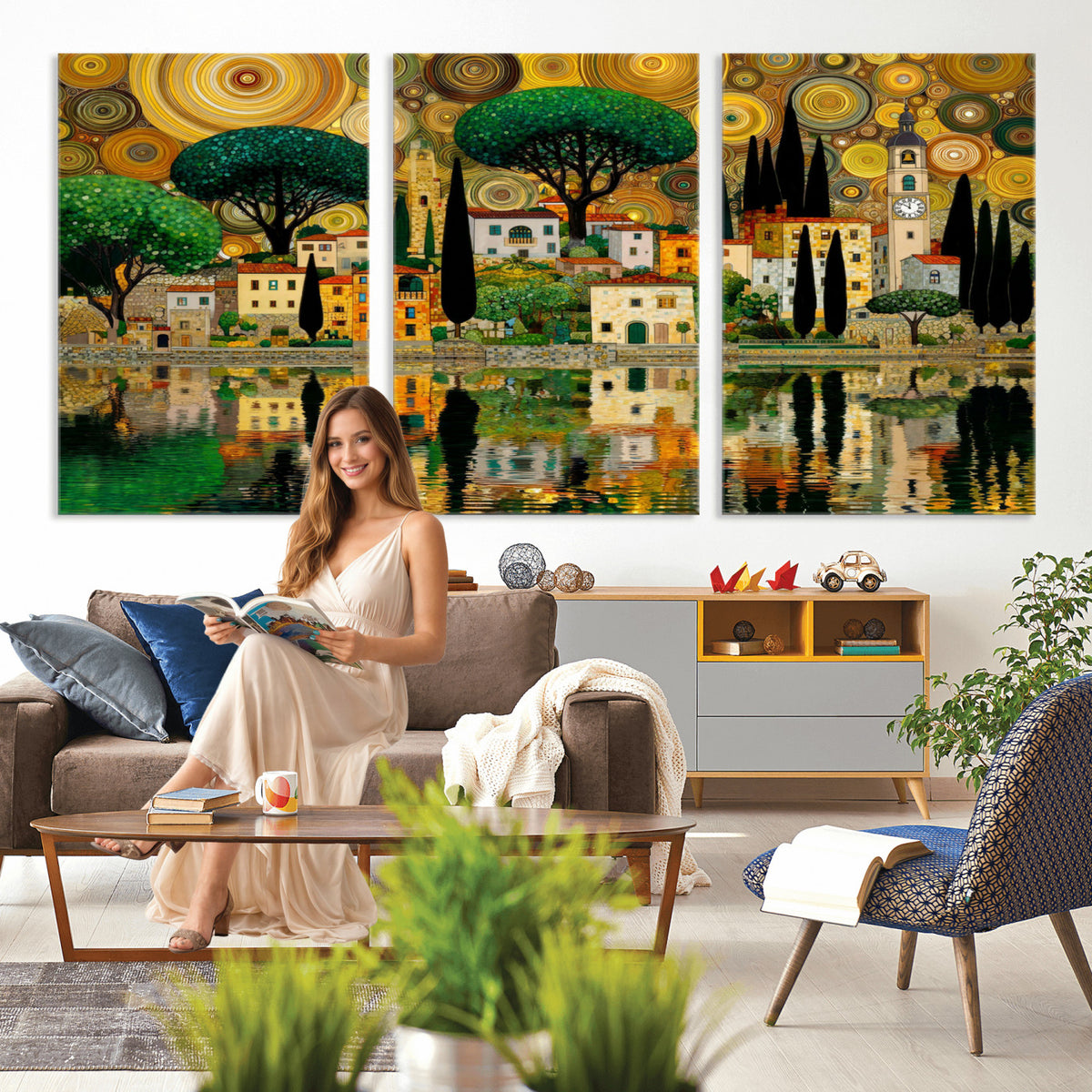 93010897-MGV-CV-36X24 - Gustav Klimt Golden Cityscape Wall Art Canvas Print,