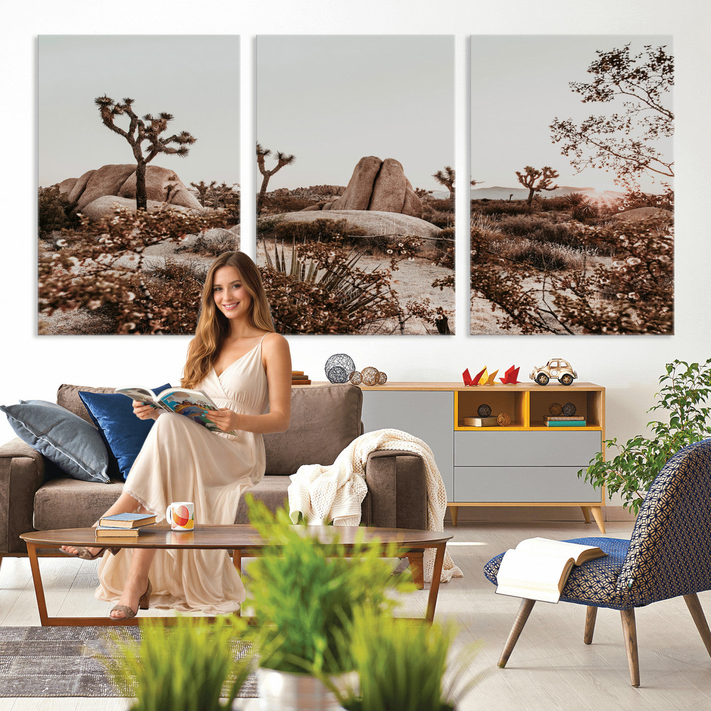 75778944-MGV-CV-36X24 - Joshua Tree Desert Canvas Wall Art Print - Desert Landscape Photography, Boho Southwest Wall Decor, Nature Canvas - Ready to Hang