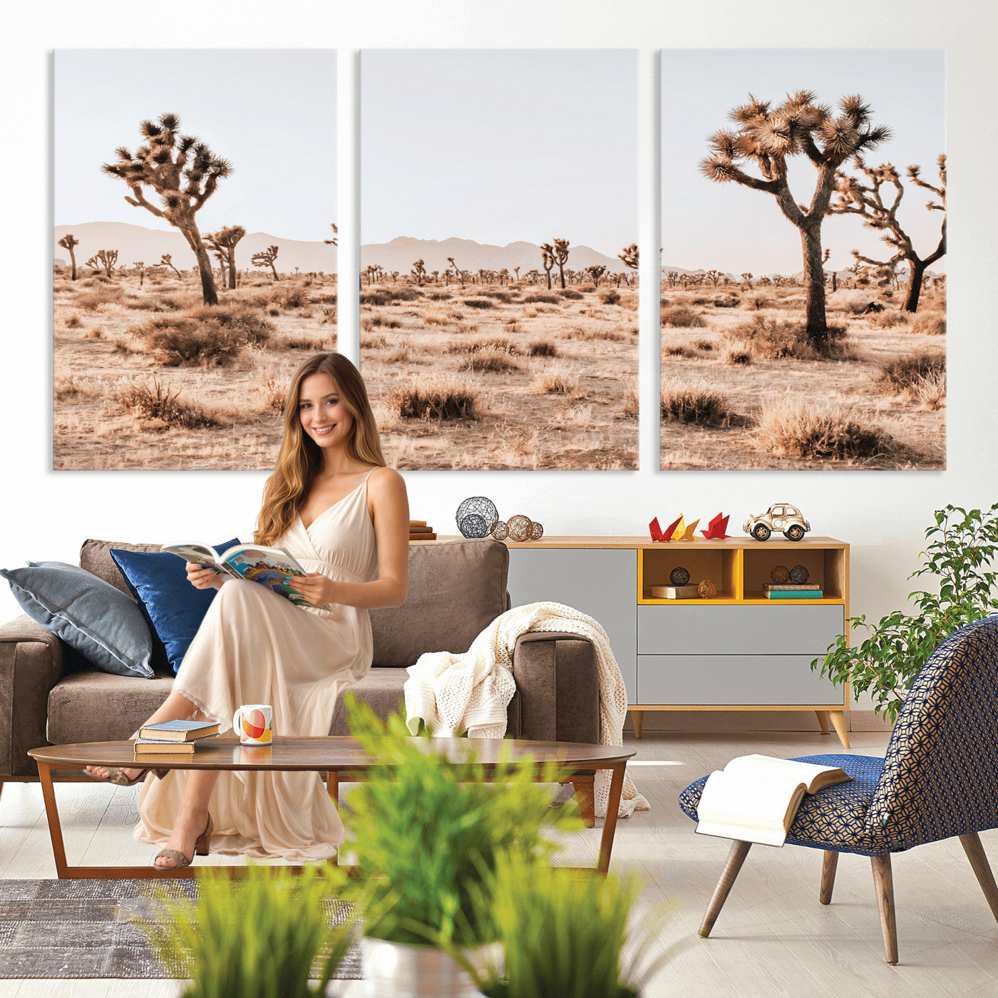 33549408-MGV-CV-36X24 - Joshua Tree Desert Canvas Wall Art Print, Desert Landscape Photography, Boho Southwest Wall Decor, Nature Canvas, Ready to Hang