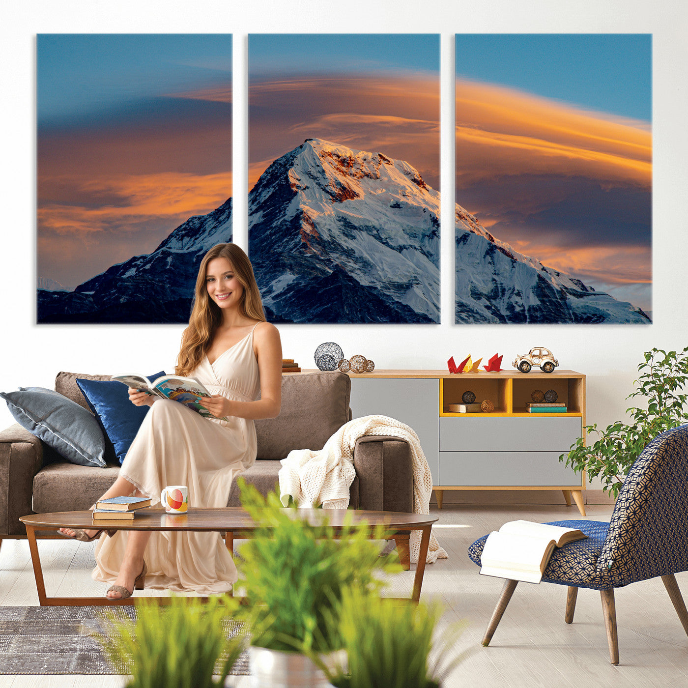 73810927-MGV-CV-36X24 - Snow Mountain Canvas Wall Art Print | Alpine Peak Landscape, Winter Nature Photography, Large Mountain Decor
