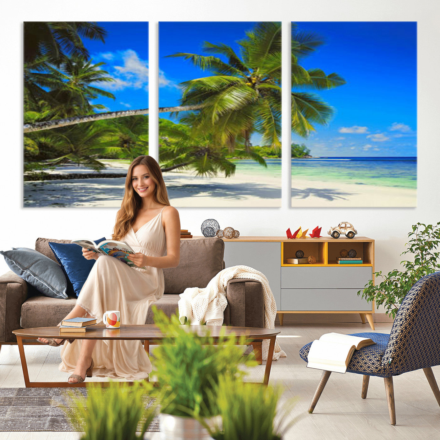 20475280-MGV-CV-36X24 - Tropical Island Coconut Palm Trees Wall Art Canvas Print - Turquoise Beach Print for Nautical Home Decor