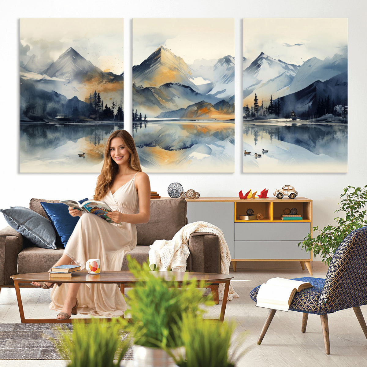 10196184T-MGV-CV-36X24 - Abstract Lake Mountain Wall Art Canvas Print