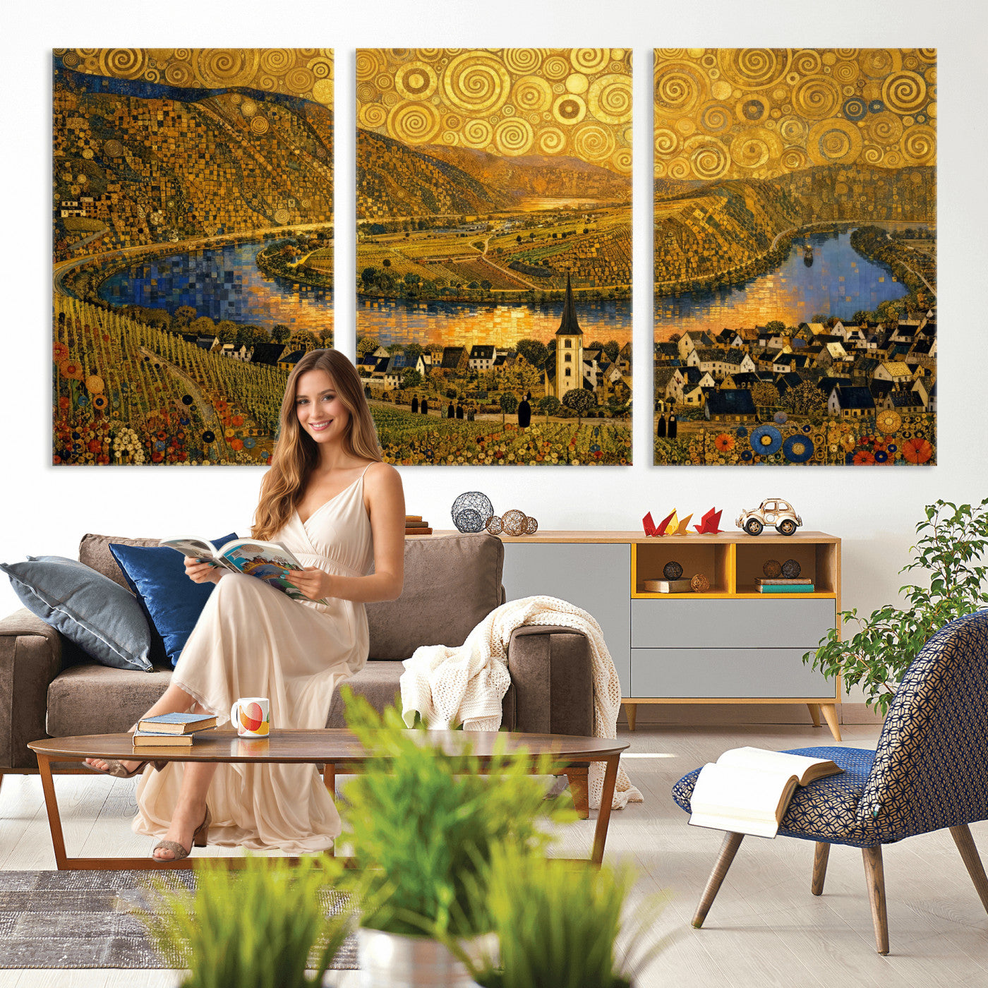33713008-MGV-CV-36X24 - Gustav Klimt Style Mosel City Wall Art Canvas Print