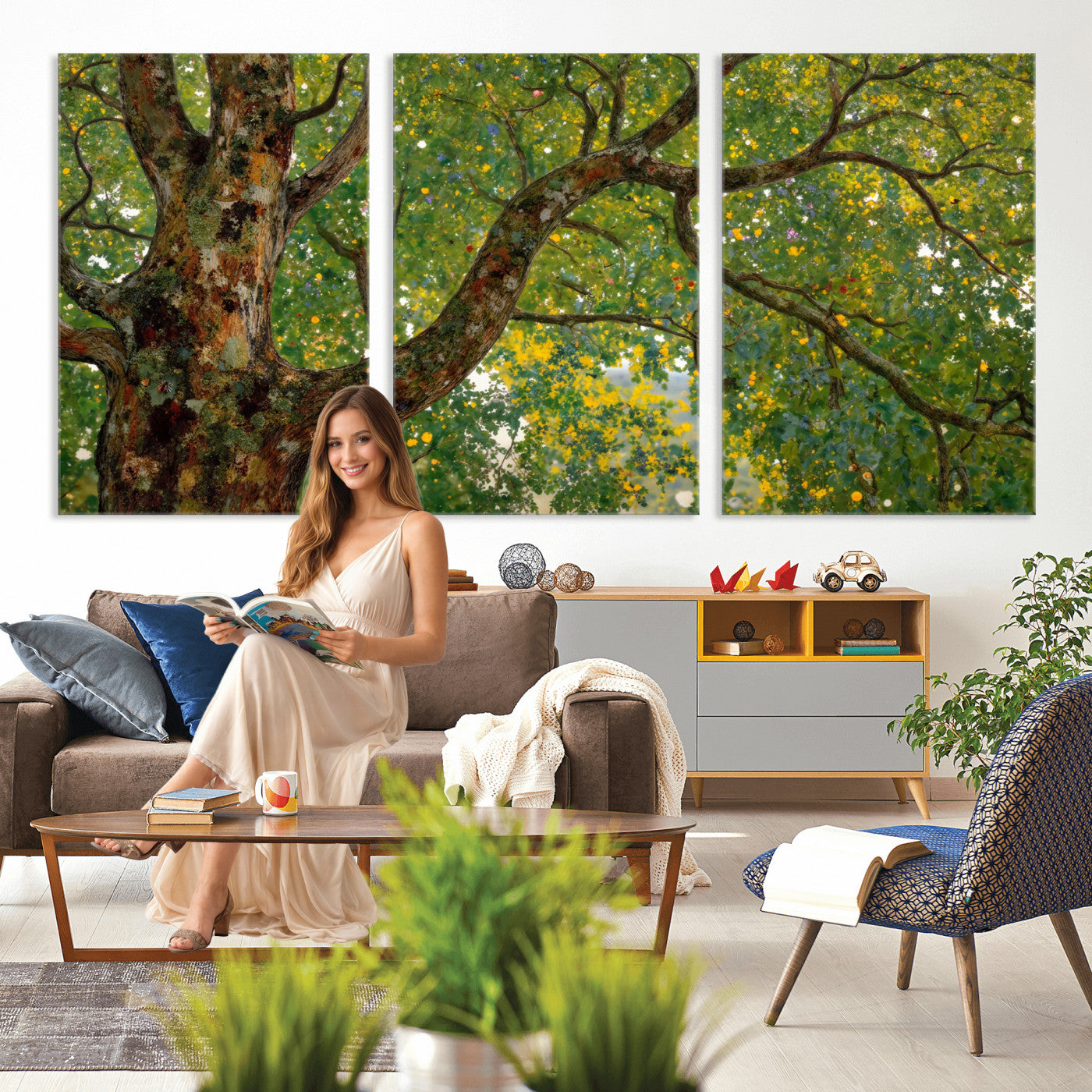 23663535-MGV-CV-36X24 - Vintage Summer Forest Green Tree Wall Art Canvas Print, Lush Leaves Impressionist Painting Print