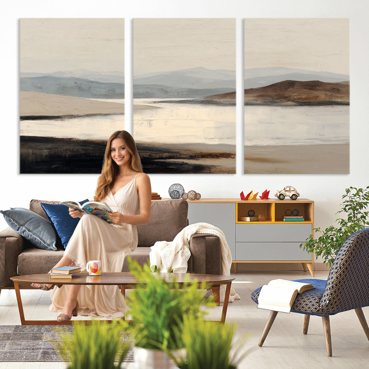 36873679-MGV-CV-36X24 - Modern Abstract Landscape Canvas Wall Art, Minimalist Nature Printing