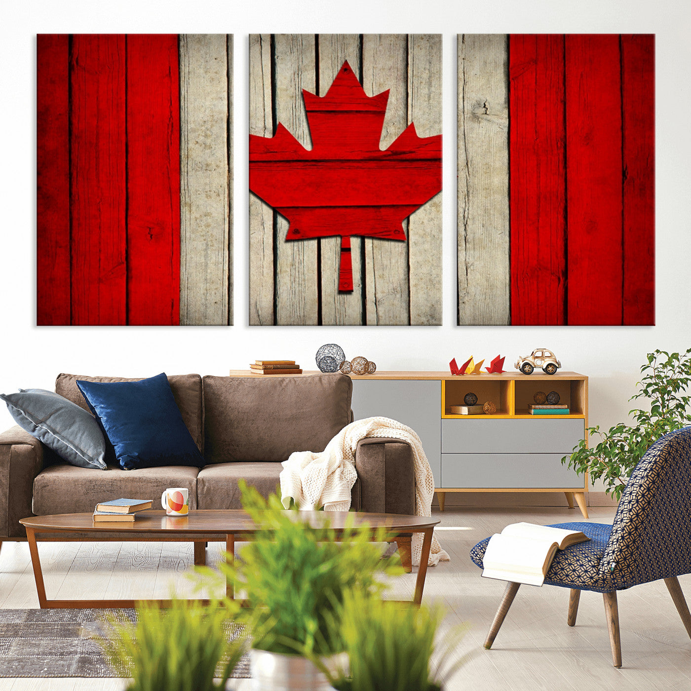 22674-MGV-CV-36X24-Rustic Canada Flag Wall Art – Framed Canadian Flag Canvas Print, Vintage Wood Texture Home or Office Decor