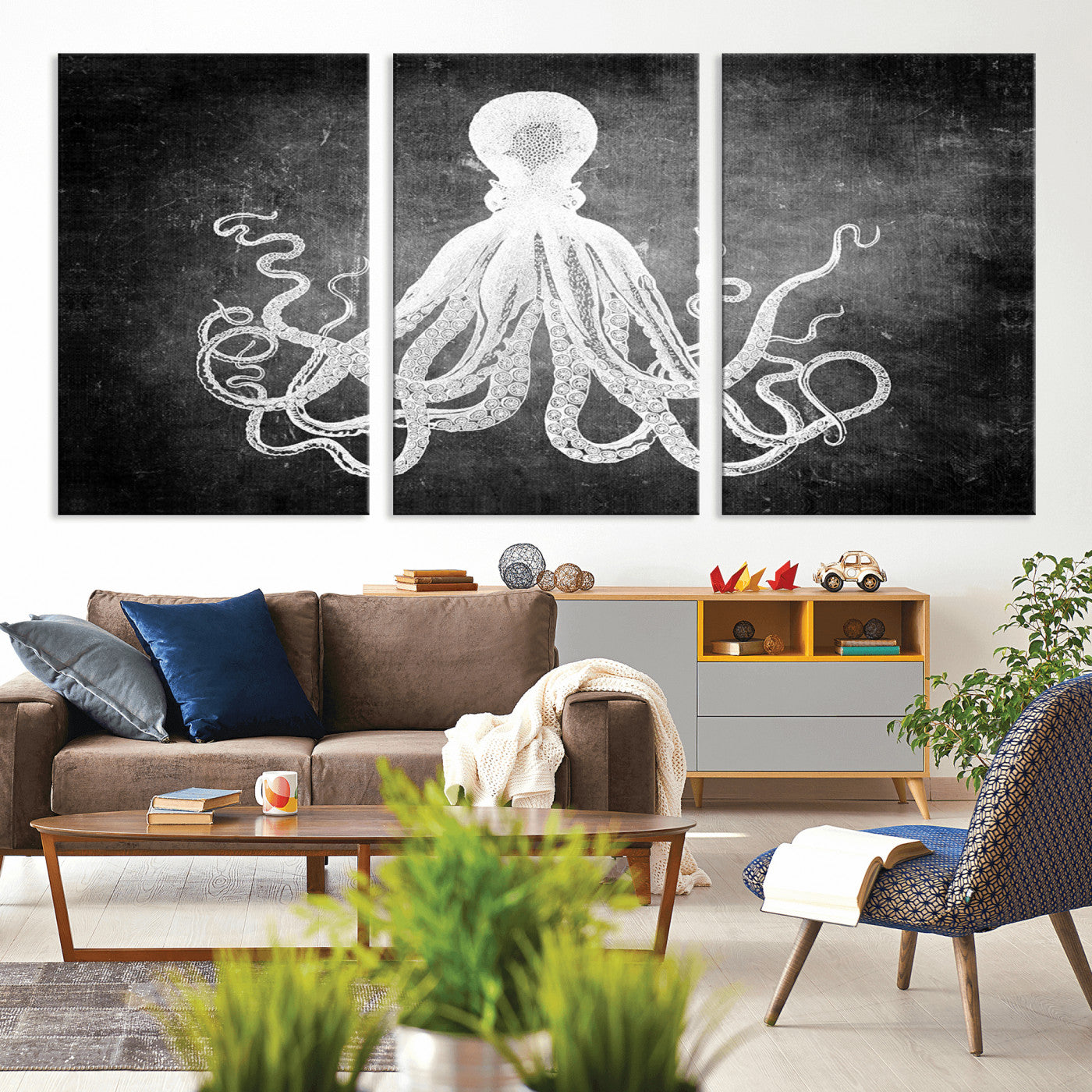 -Black White Octopus Wall Art Canvas Print