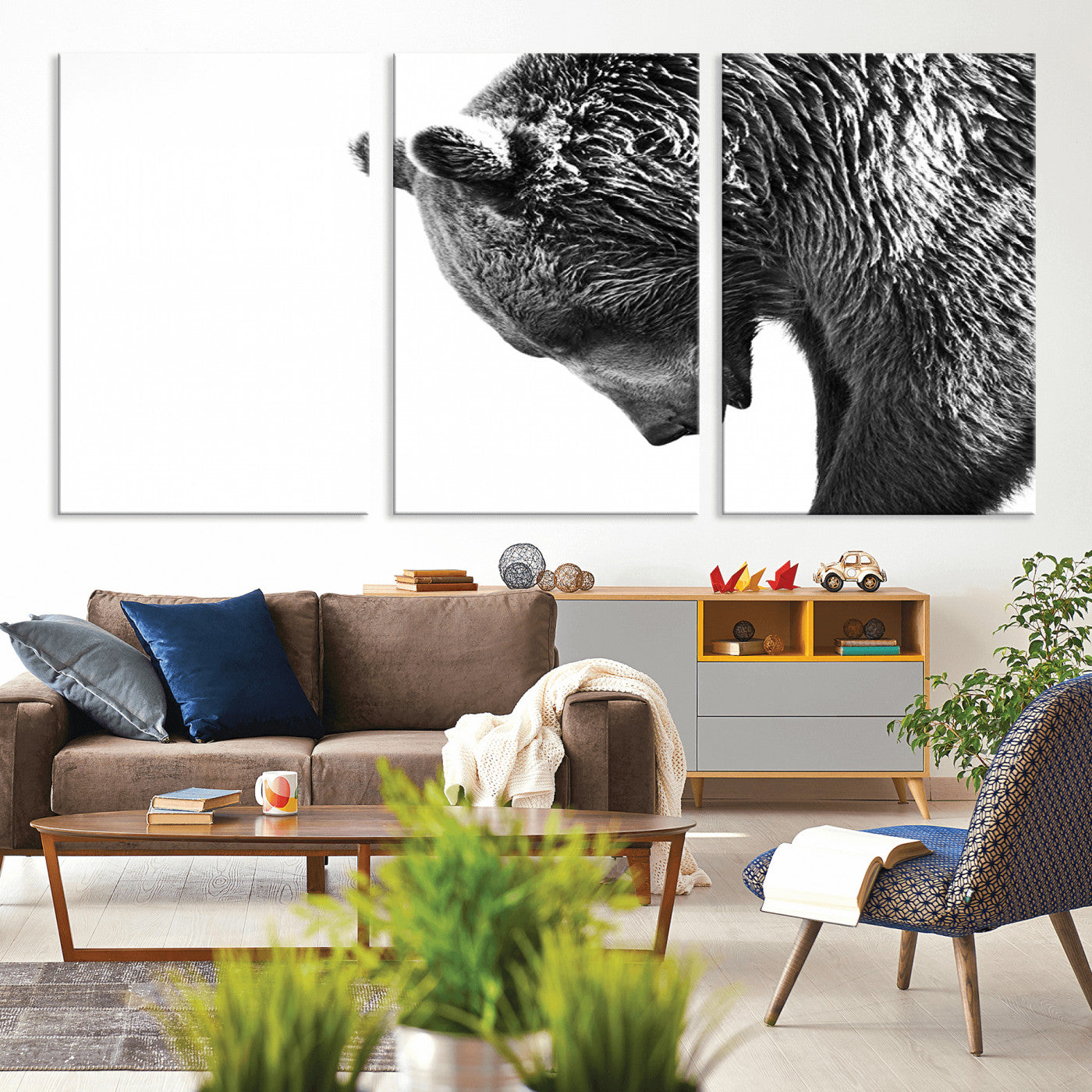 -Black and White Grizzly 399 Bear Canvas Print Wall Art | Large Wildlife Canvas Print for Living