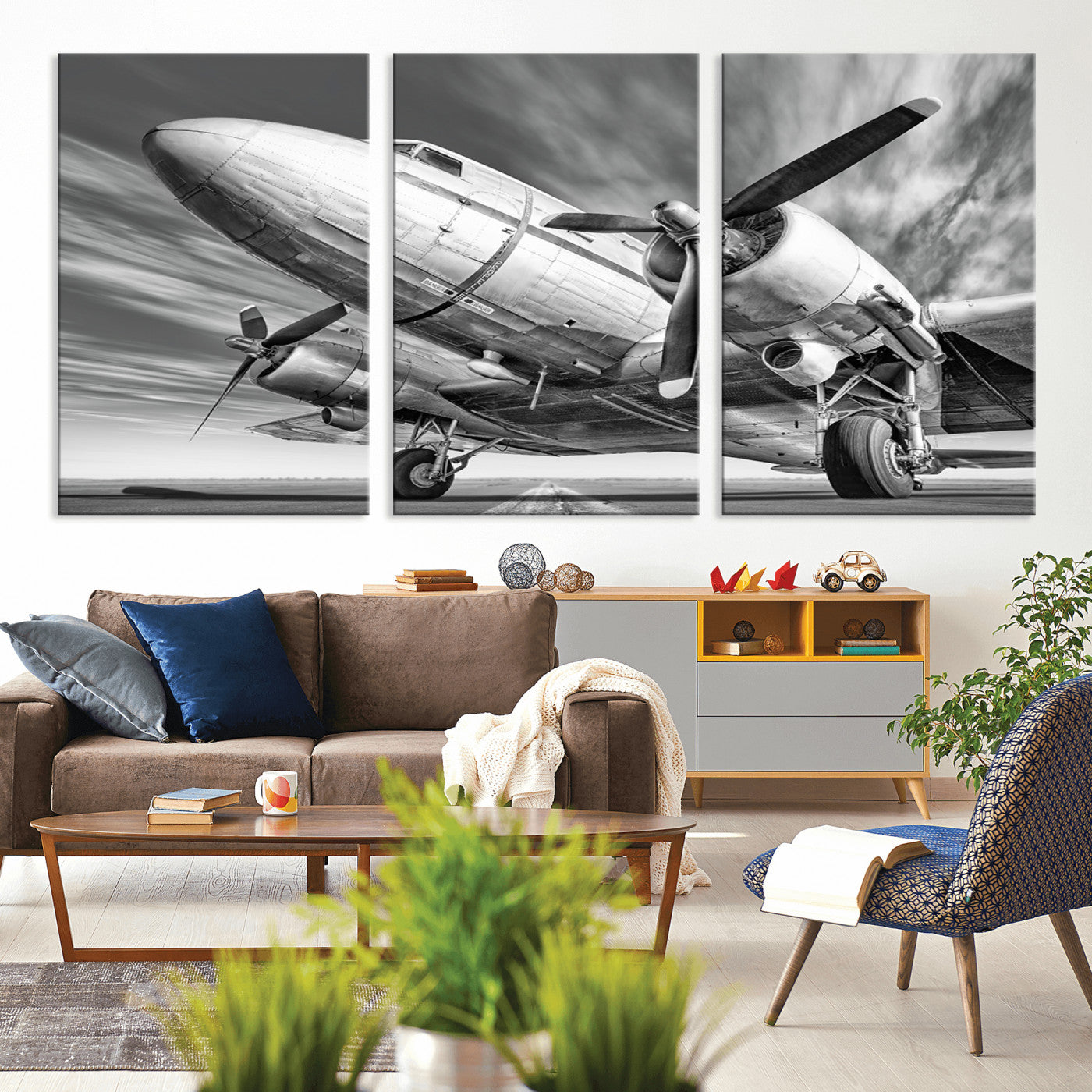 82744-MGV-CV-36X24-Vintage Airplane on Runway Canvas Print