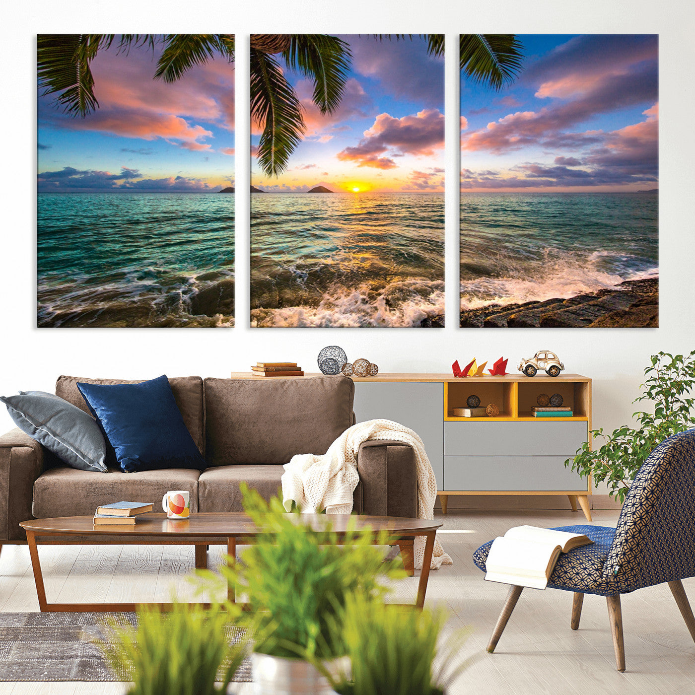 -Framed Tropical Sunset Art Canvas Print