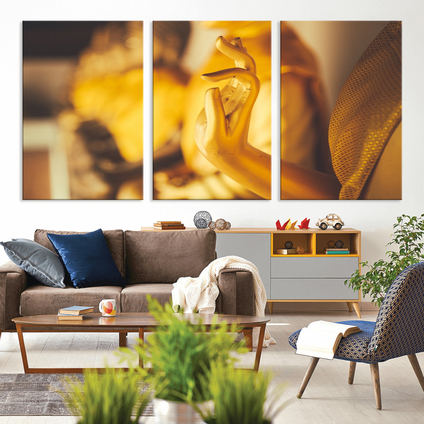 -Gold Buddha Statue Hands Wall Art Canvas Print