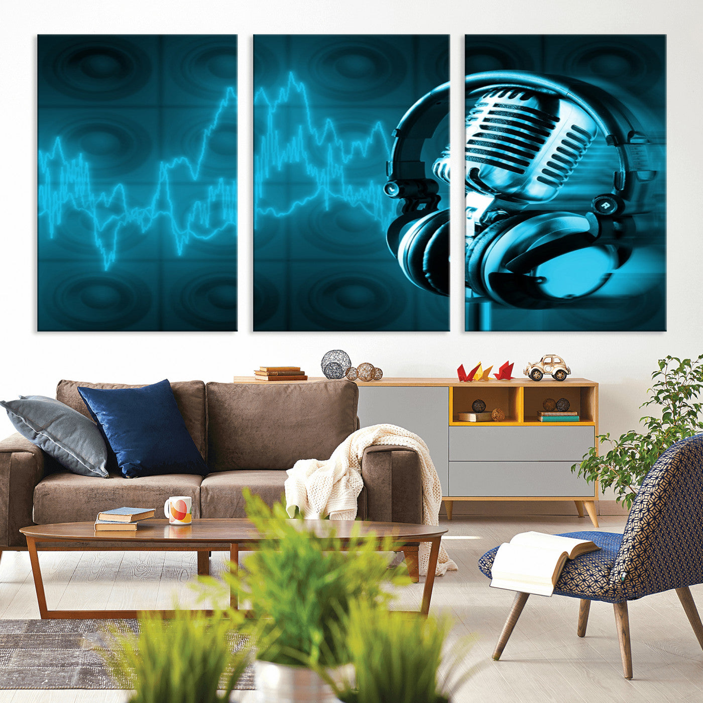 -Music and Microphone Wall Art Canvas Print