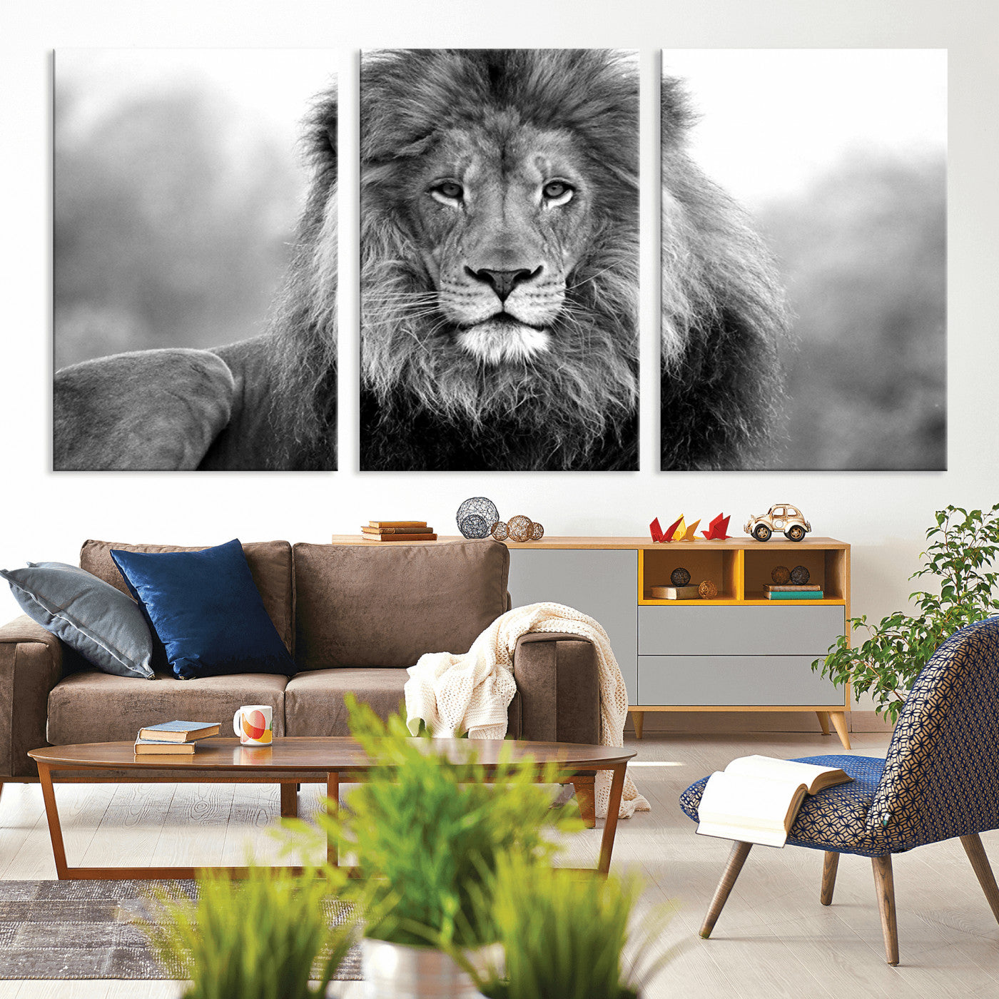 -Black and White Lion Canvas Wall Art – Animal Print Artwork for Home, Office, Living Room, Guest Room