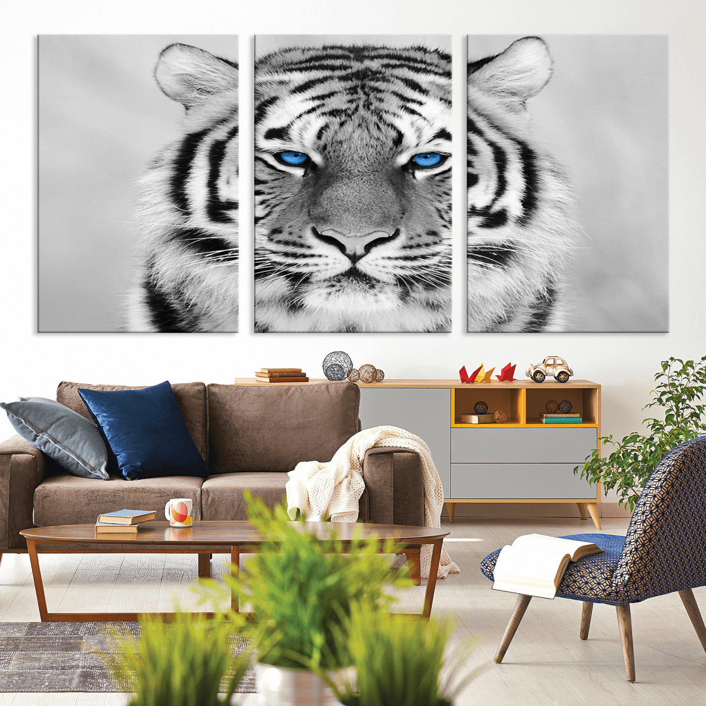 -Black and White Tiger Wall Art Animal Canvas Print