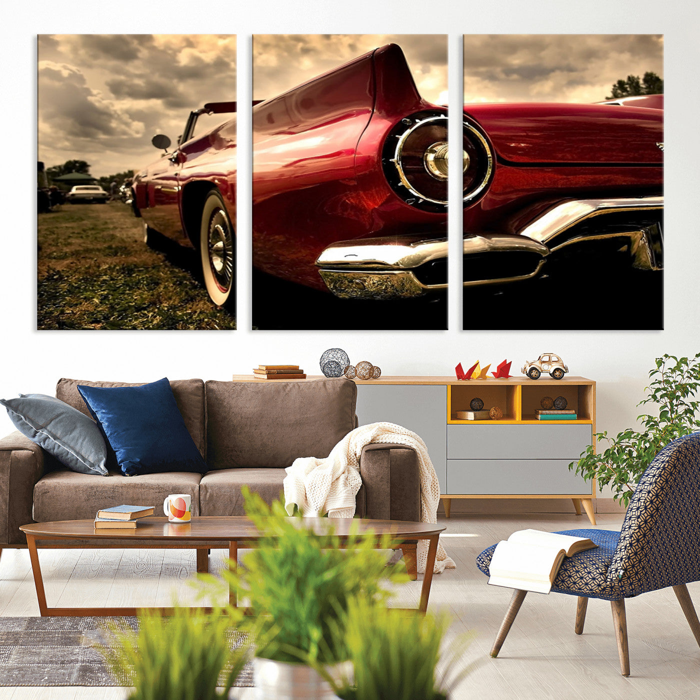-Red Classic Car Wall Art Canvas Print