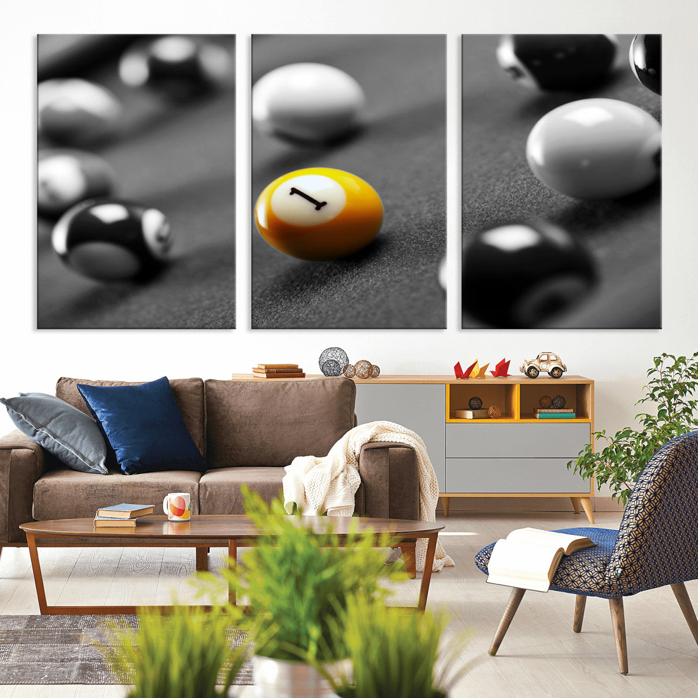 -Wall Art Pool Table and Balls Canvas Print