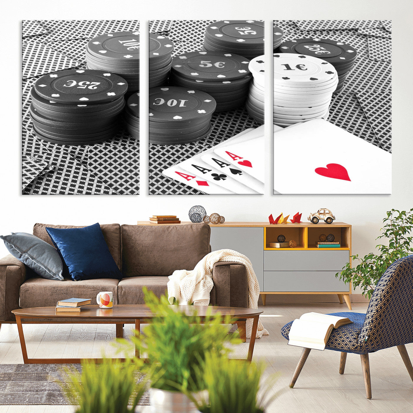 -Poker Game Cards Wall Art Canvas, Multi Panel Wall Art Canvas Print