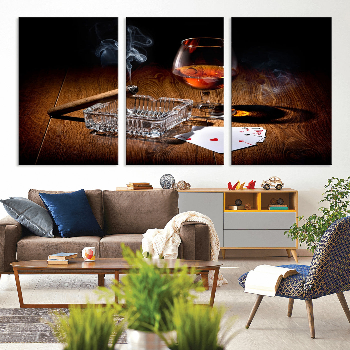 -Whiskey Cigar Wall Art Canvas Print Kitchen Wall