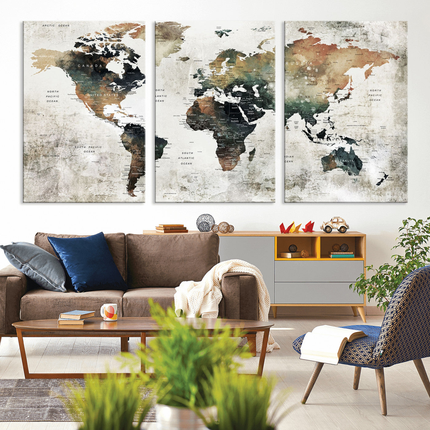 19444-MGV-CV-36X24-Push Pin World Map Canvas Print – Travel Tracker Wall Art for Couples, Perfect Anniversary Gift for Home or Office Decor
