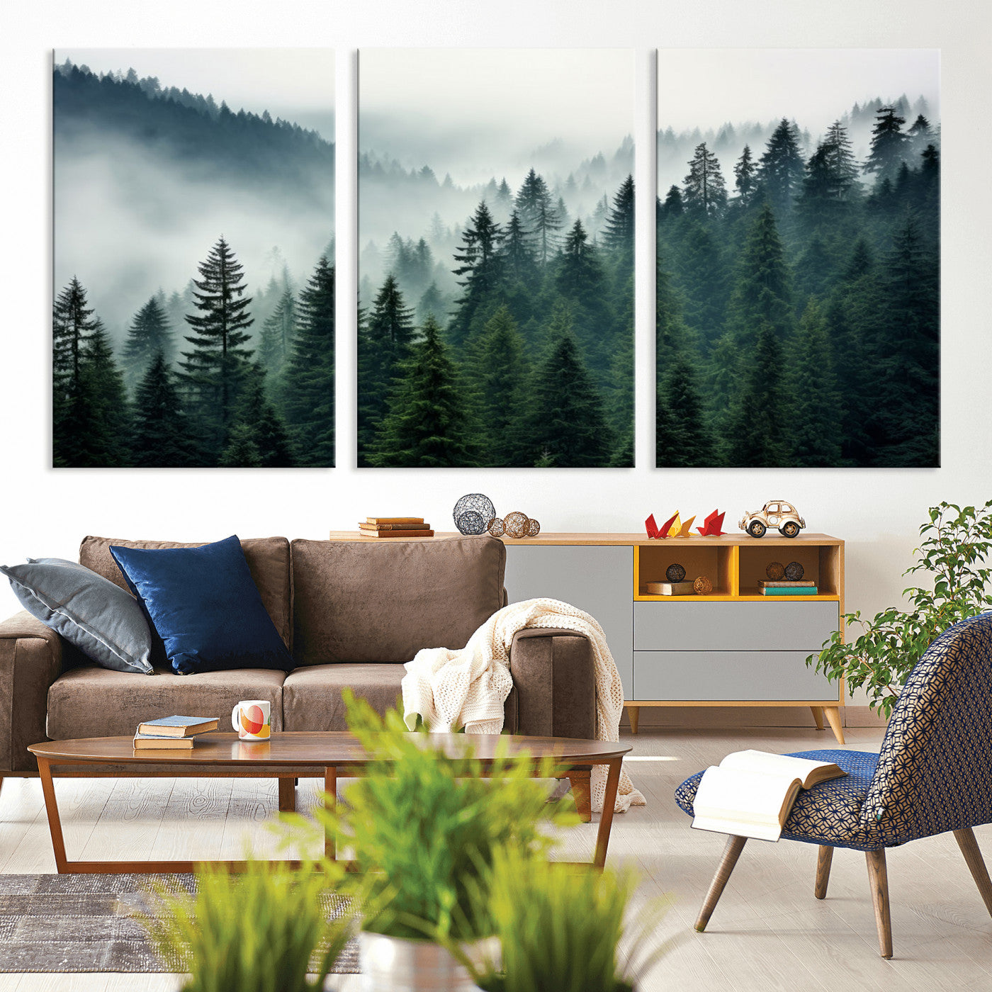 -Captivating Misty Forest Wall Art Premium Canvas Print, Foggy and Serene Atmosphere Canvas Print