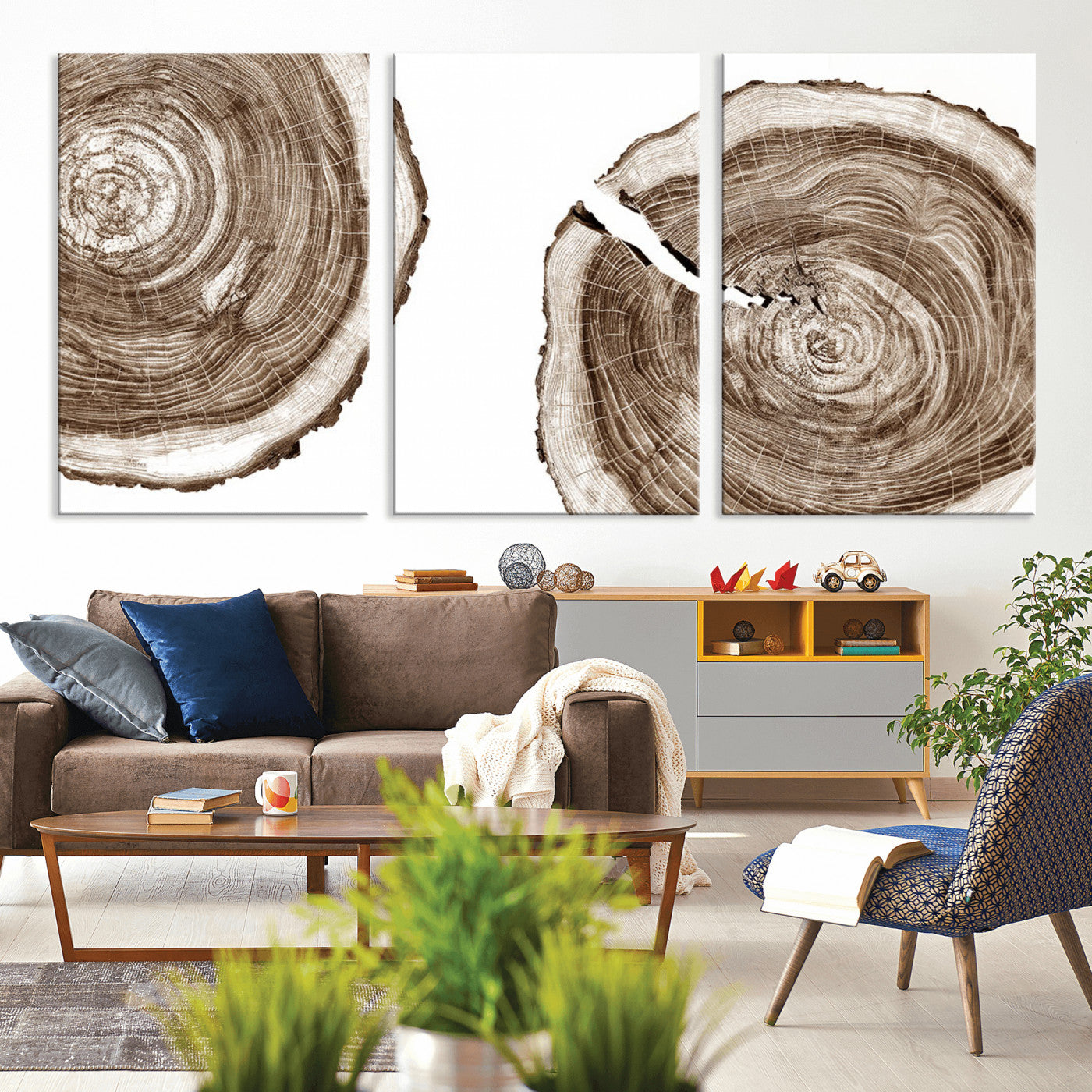 43743-MGV-CV-60X30-3P-Wood Tree Ring Wall Art Canvas Prints, Tree Rings – Minimalist Black and White Wood Art | Triptych