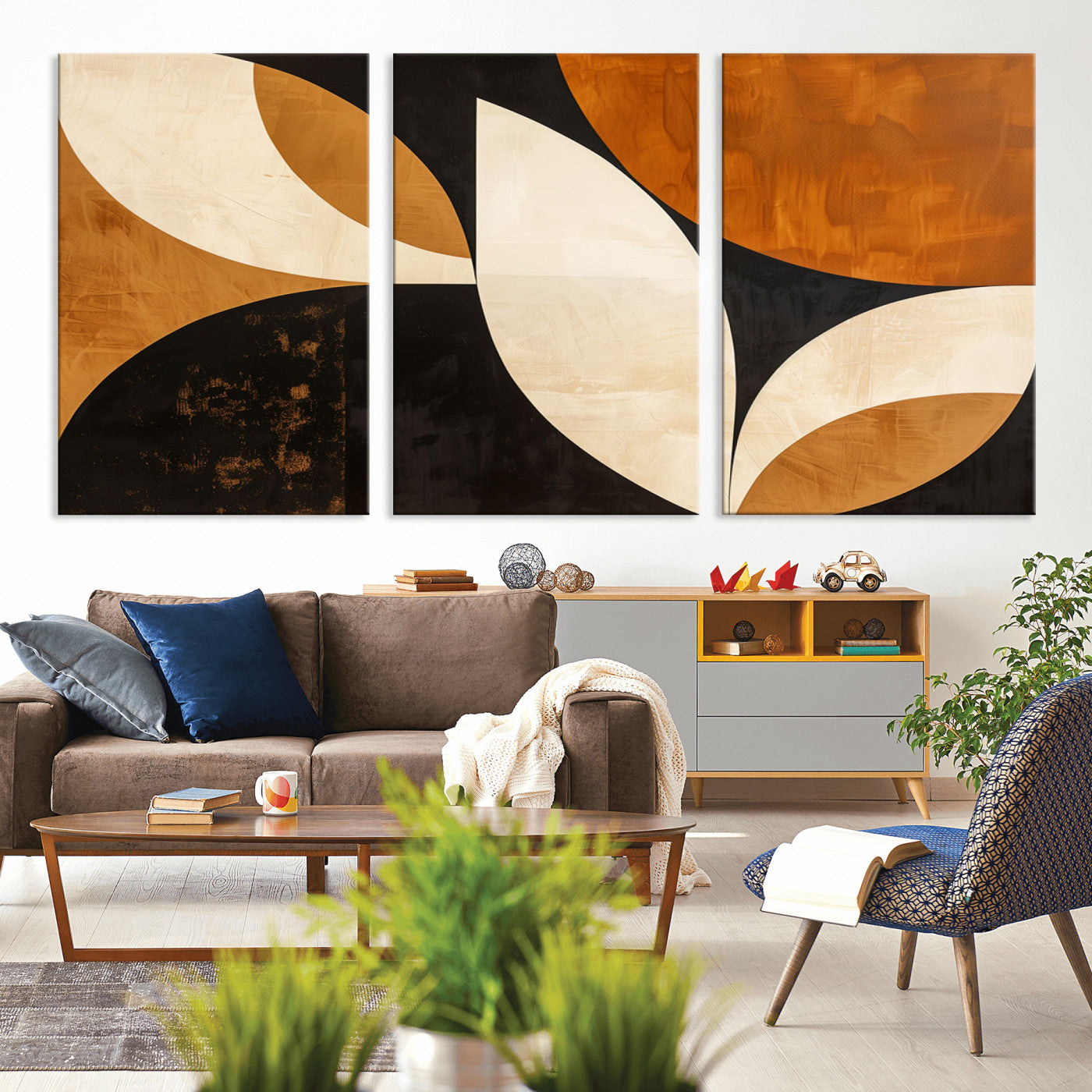 21251-MGV-CV-36X24-Geometric Abstract Wall Art Canvas Print, Mid Century Modern Wall Art Print