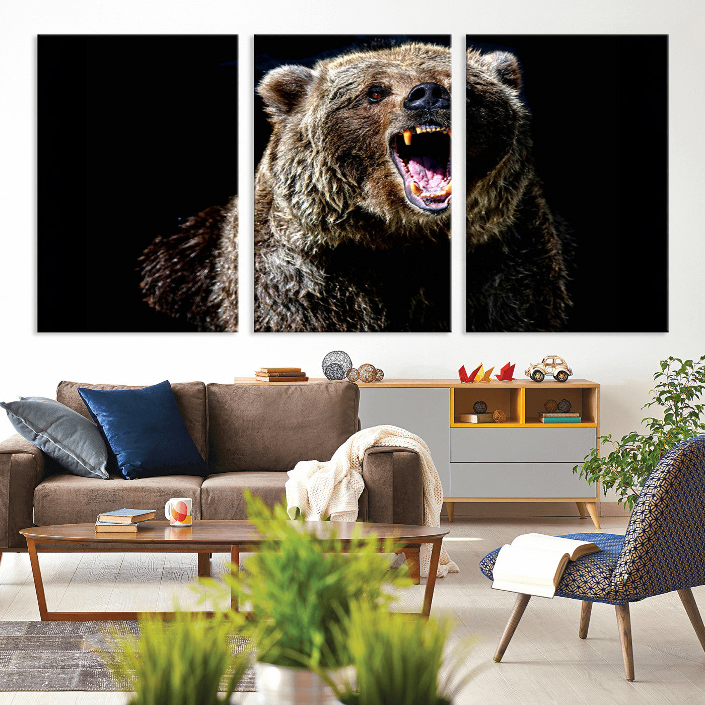 17625-MGV-CV-36X24-Grizzly Bear Canvas Print | Wildlife Wall Art for Cabin Decor | Ready to Hang Framed