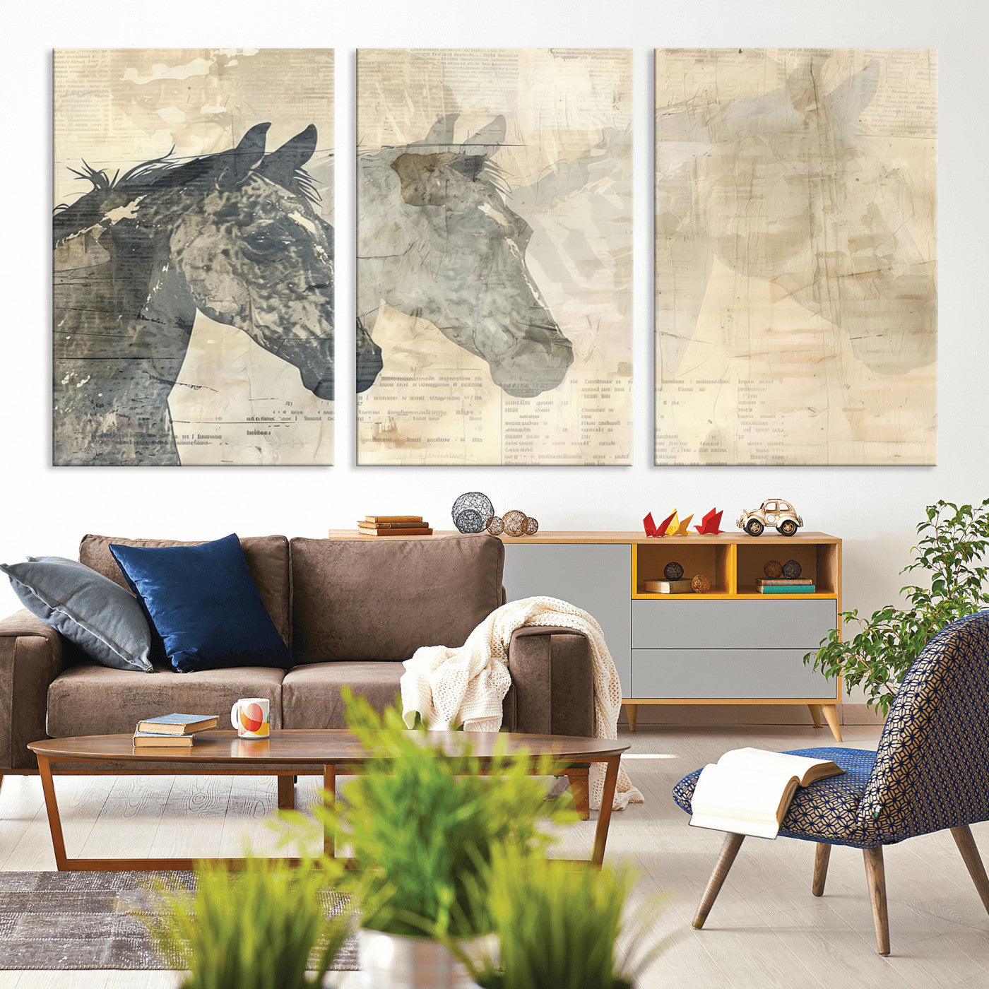 -Abstract Horse Canvas Print | Modern Farmhouse Wall Art | Ready to Hang Framed