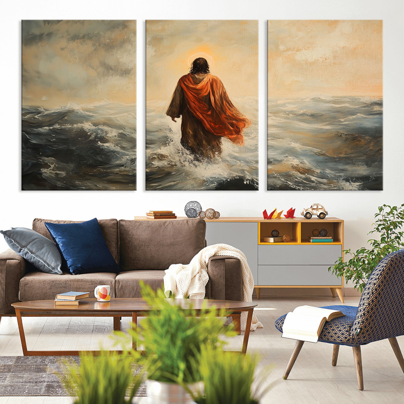 -Jesus Walking on Water, Christian Wall Art, Jesus Christ Walking on Oil Painting Style Print