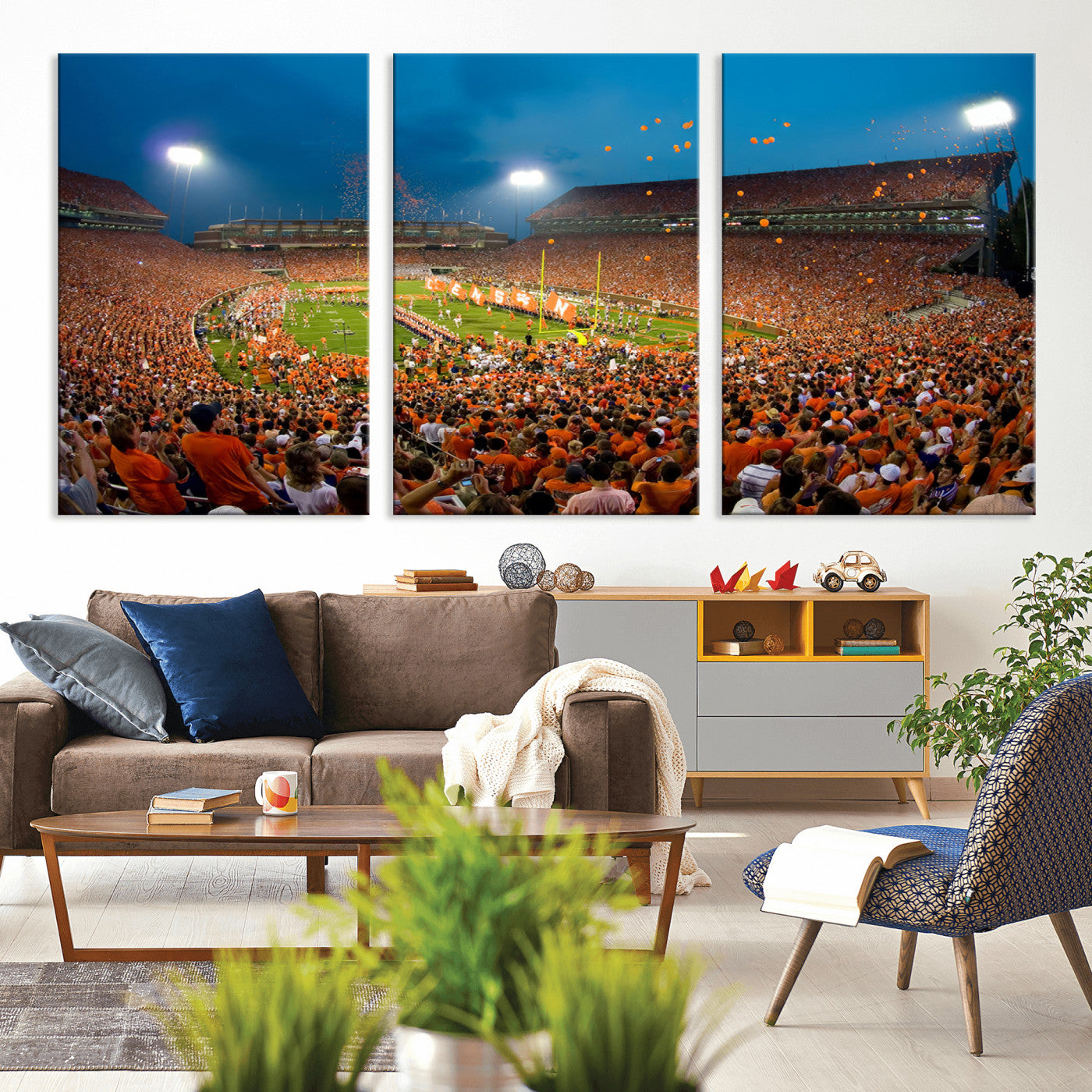 -Clemson University Tigers Football Team Print - Clemson Memorial Stadium Wall Art Canvas Print