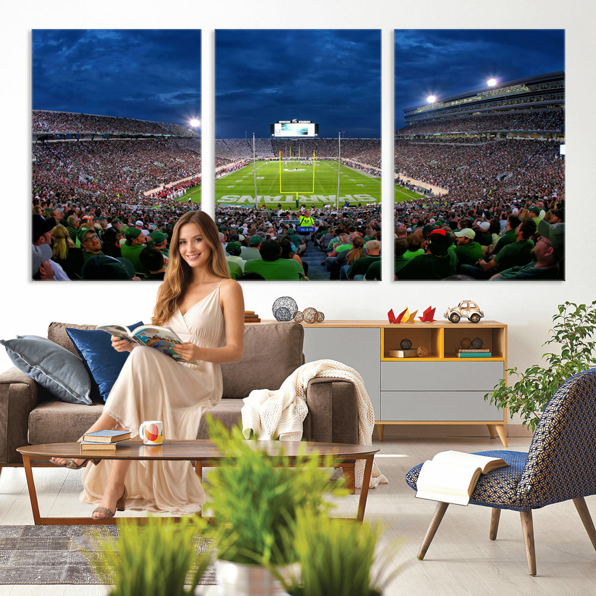 35248-PAN-FL-20X10 - Michigan State Spartans Football Team Print - East Lansing Spartan Stadium Wall Art Canvas Print
