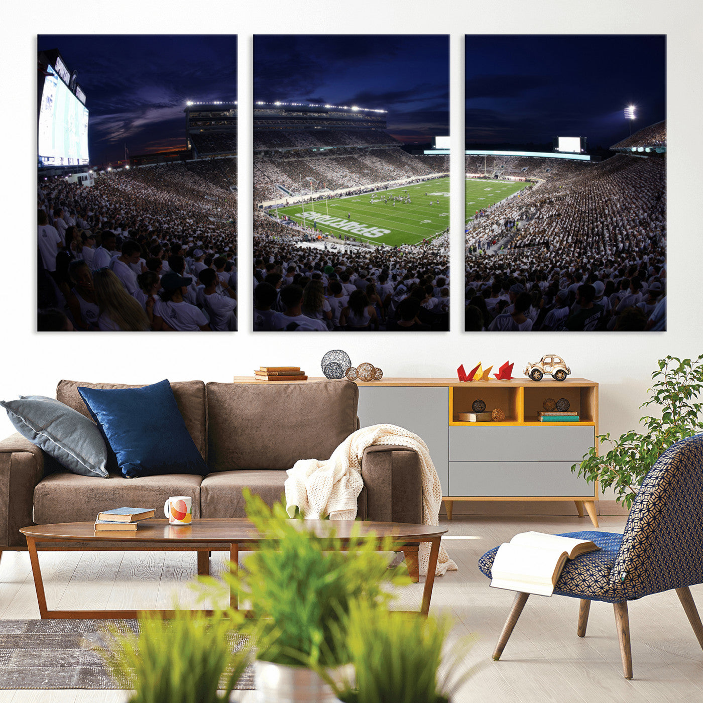 75193-MGV-CV-36X24-Michigan State Spartans Canvas, Framed Football Team Print - East Lansing Spartan Stadium Wall Art