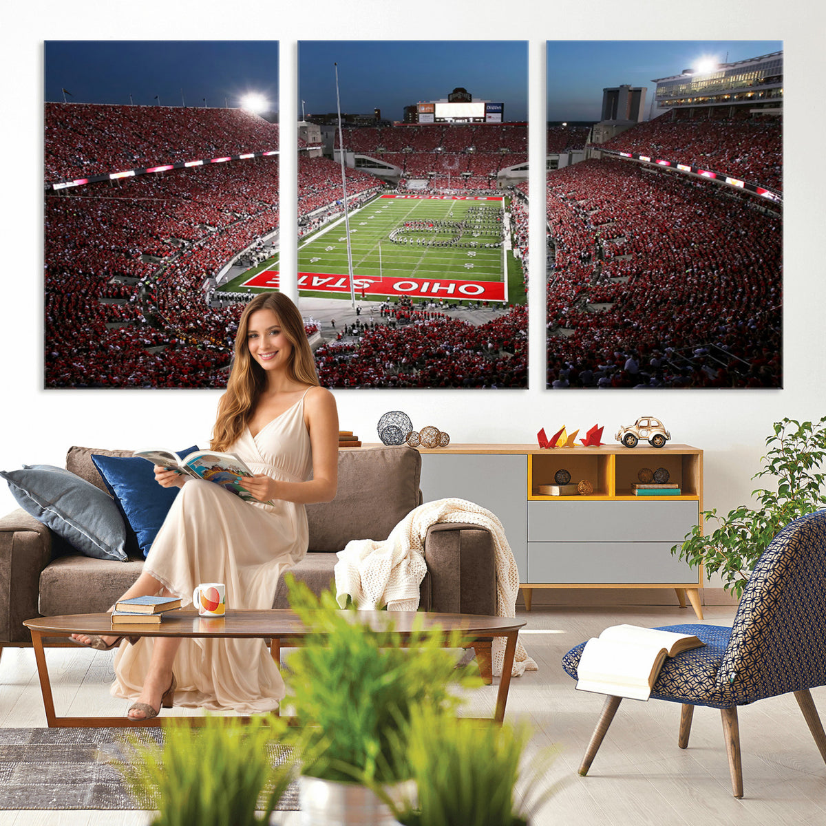 98743-PAN-FL-20X10 - Ohio State University Buckeyes Football Team Print - Columbus Ohio Stadium Wall Art Canvas Print