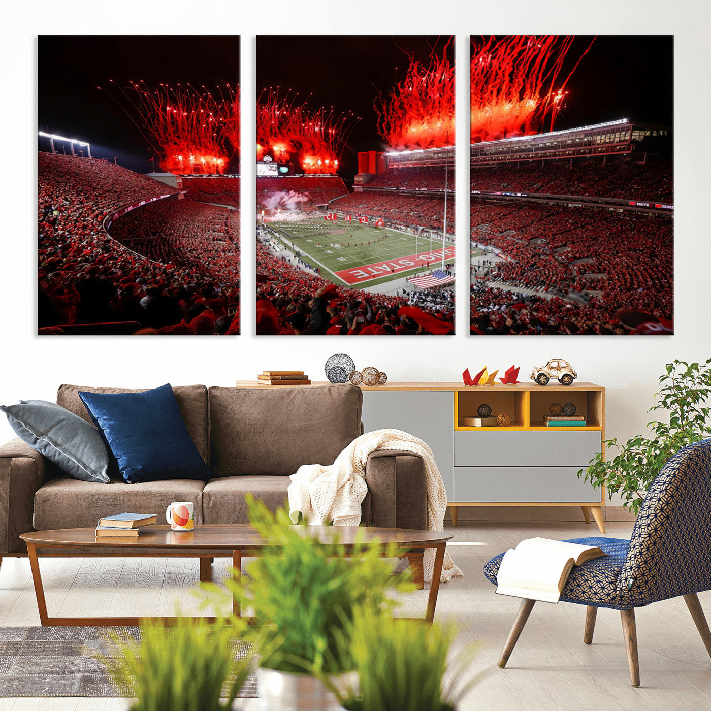 56909-MGV-CV-36X24-Ohio State University Buckeyes Football Team Print - Columbus Ohio Stadium Wall Art Canvas Print