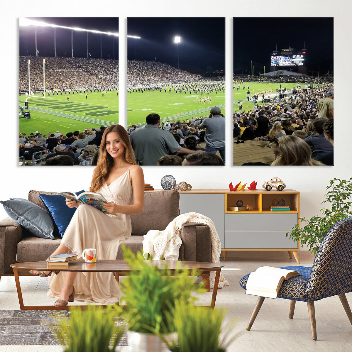 56796-PAN-FL-20X10 - Purdue University Boilermakers Football Team Print - West Lafayette Ross-Ade Stadium Wall Art Canvas