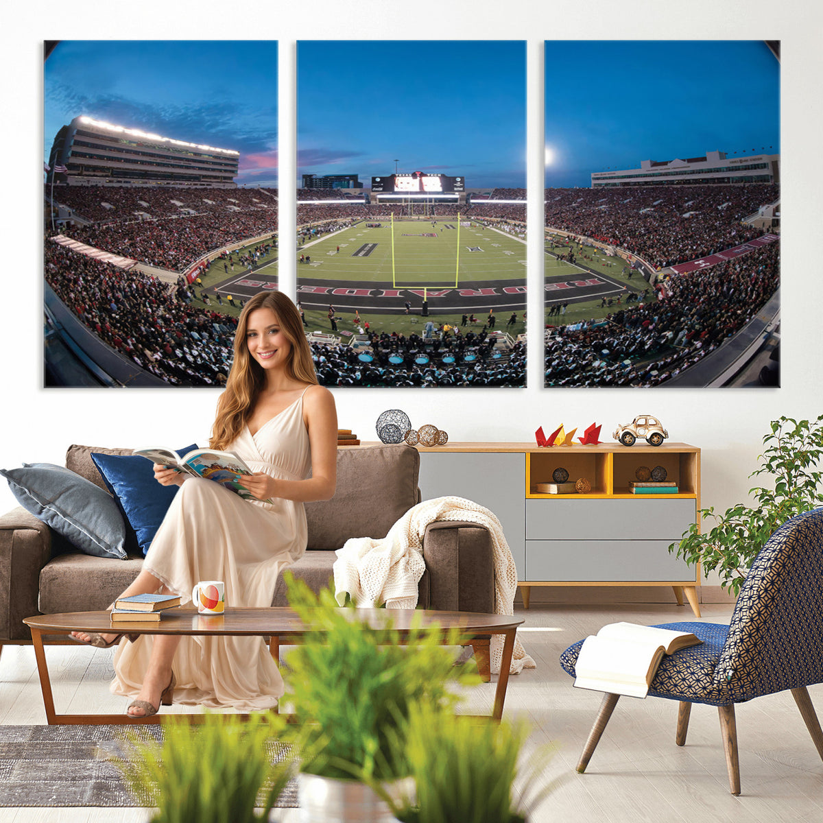 60763-PAN-FL-20X10 - Texas Tech Red Raiders Canvas, Framed Football Team Print - Lubbock Jones AT&T Stadium Wall Art