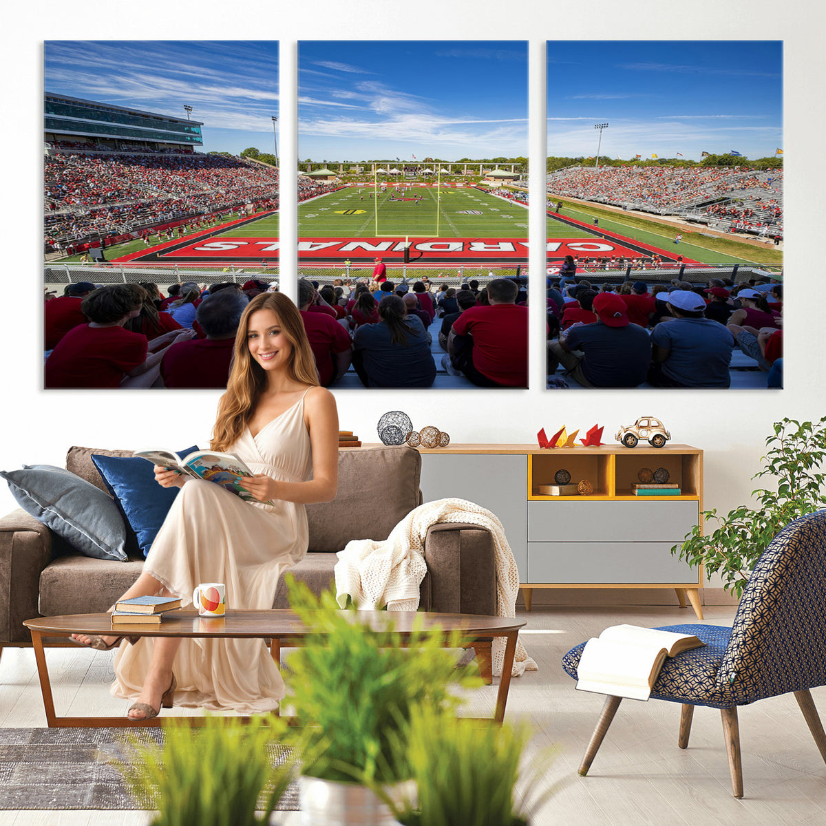 71475-PAN-FL-20X10 - Ball State Cardinals Football Team Print - Muncie Scheumann Stadium Wall Art Canvas Print