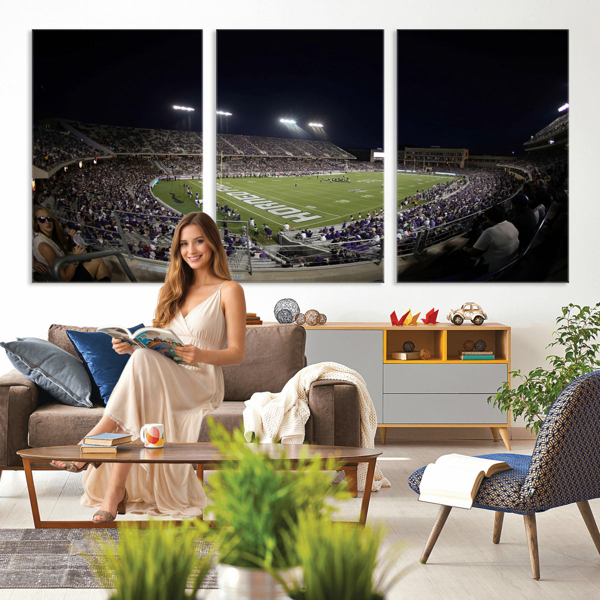 59222-PAN-FL-20X10 - TCU Horned Frogs Football Team Print - Fort Worth Amon G. Carter Stadium Wall Art Canvas Print.