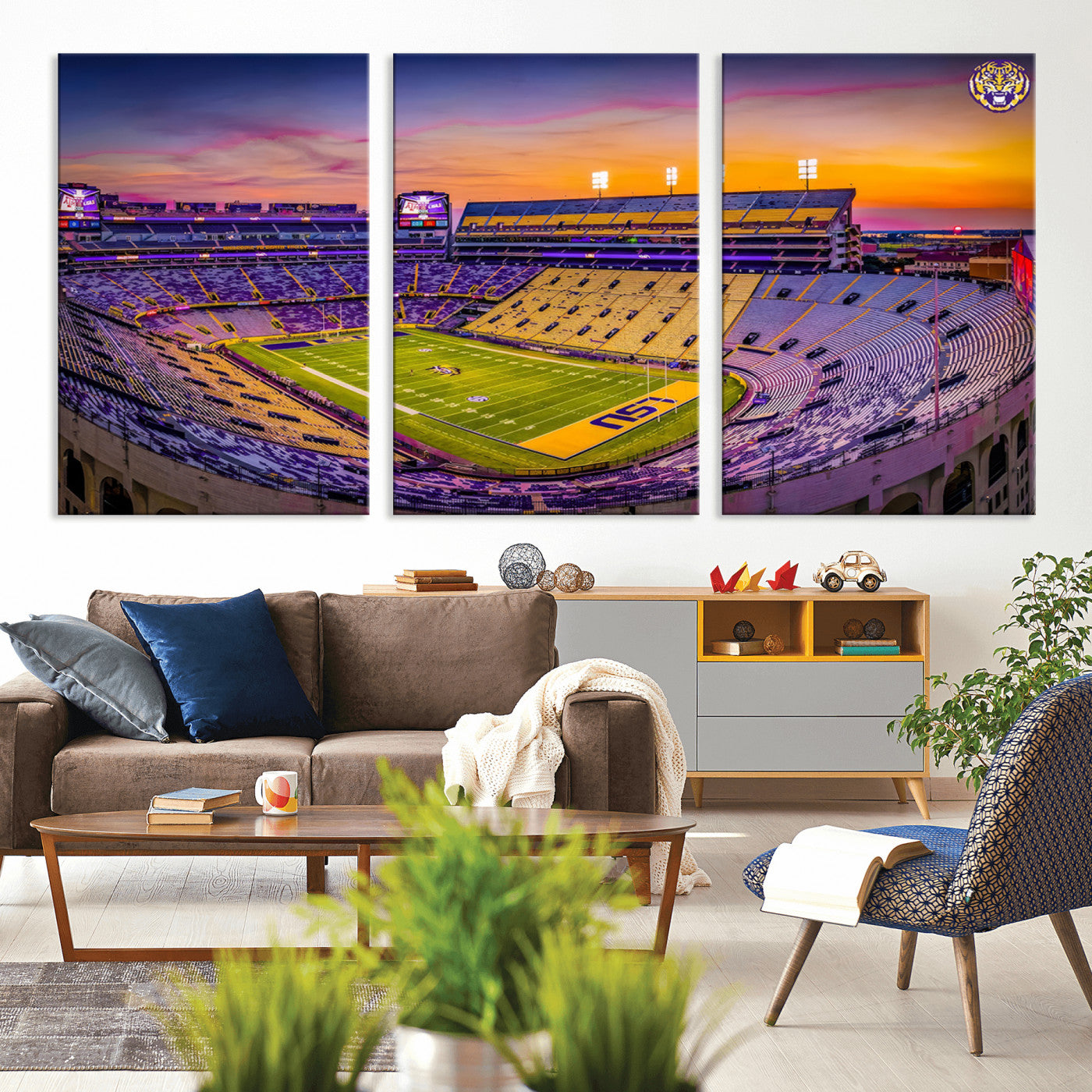 93538-MGV-CV-36X24-The Louisiana State University Tigers Football Team Print - Baton Rouge Tiger Stadium Wall Art