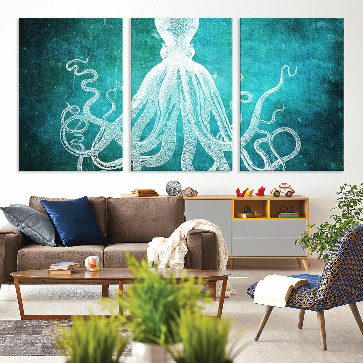 20773-MGV-CV-36X24-Green Octopus Abstract Wall Art Canvas Print