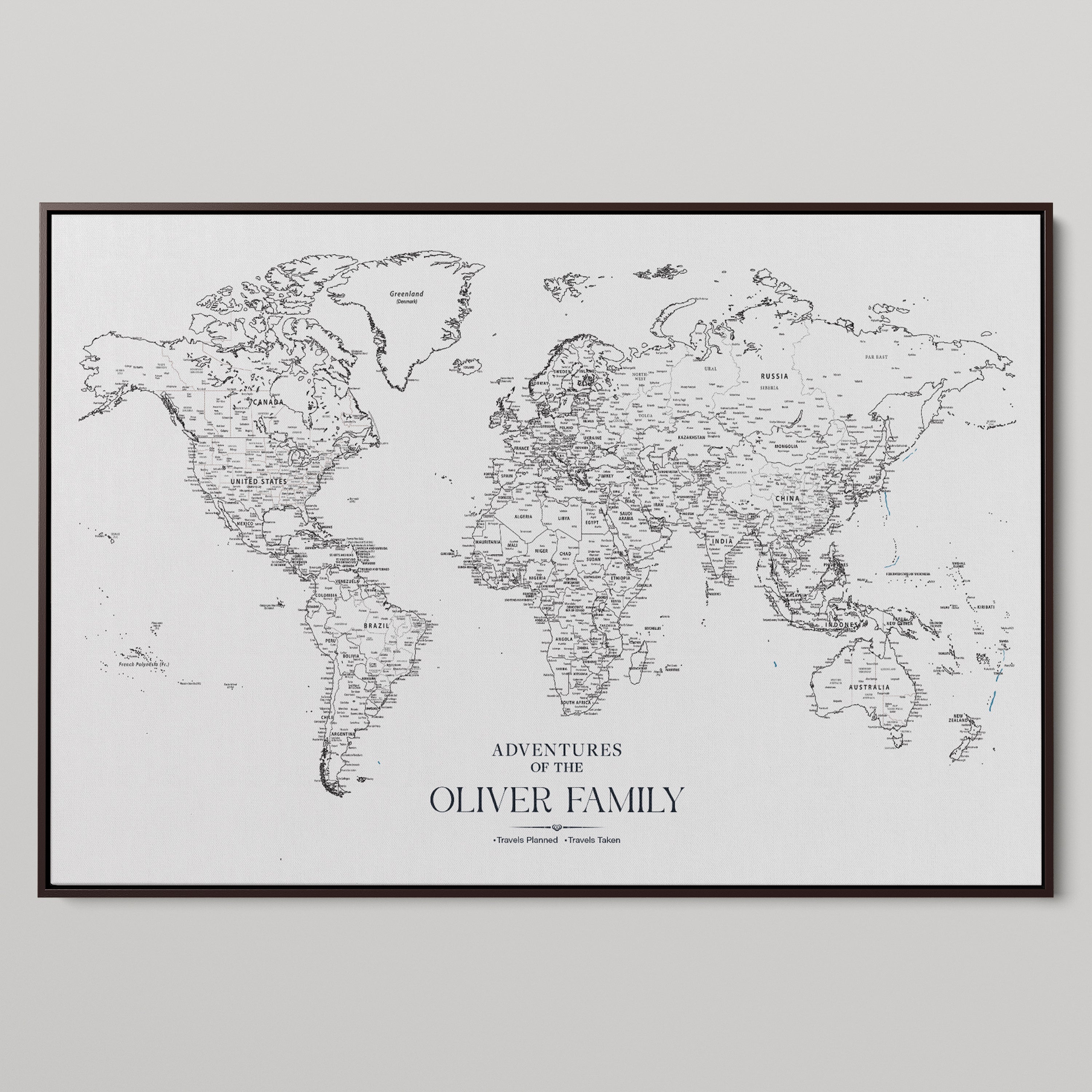 -Personalized Push Pin World Map Canvas Print Custom Travel Tracker Map Framed Wall Art Gift for Couples Family for Home, Office