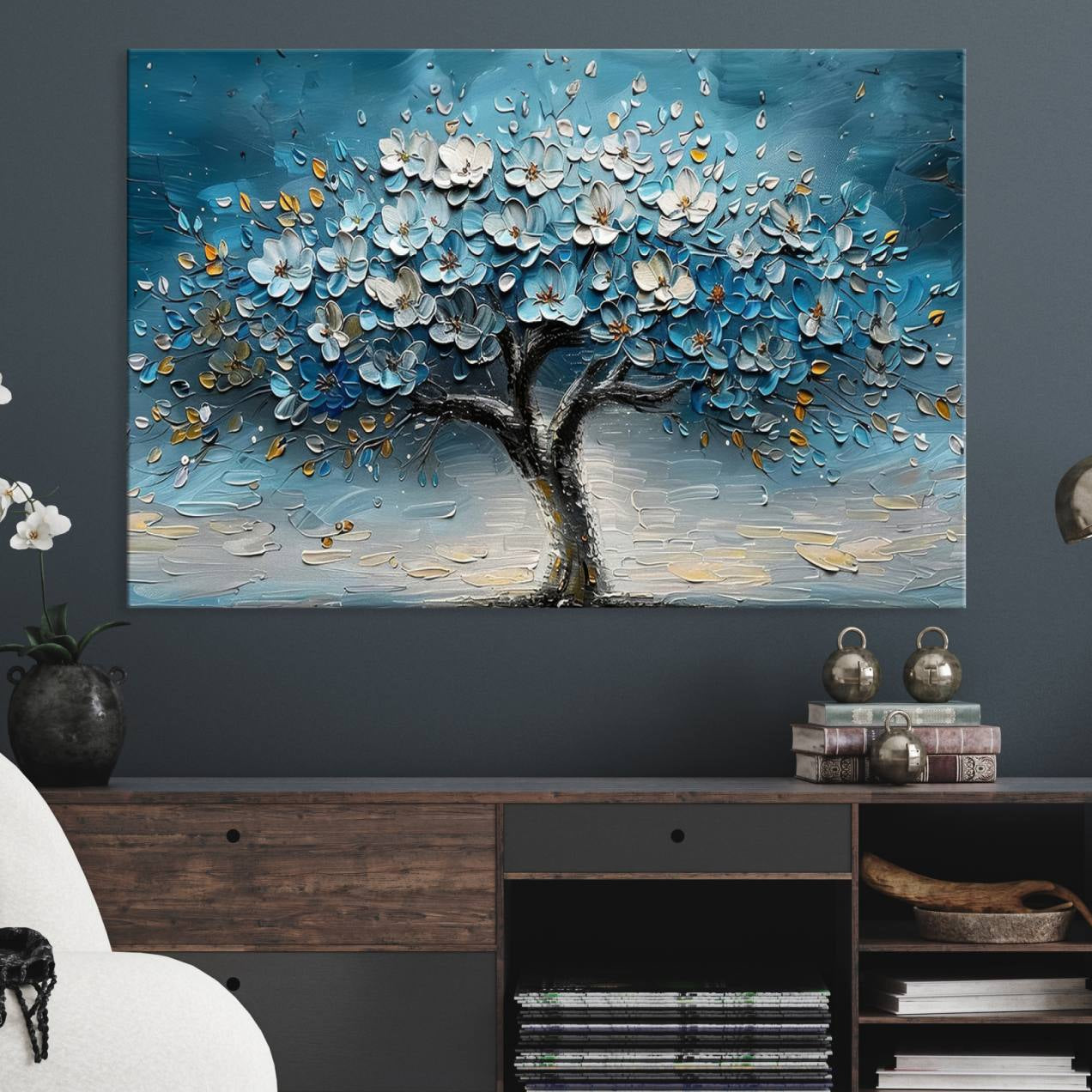 -Abstract Blooming Tree Wall Art Canvas Print - Floral Printing for Modern Home Decor