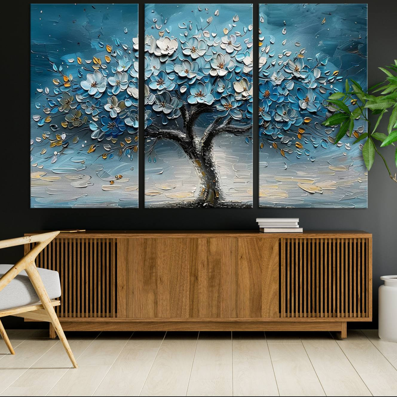 -Abstract Blooming Tree Wall Art Canvas Print - Floral Printing for Modern Home Decor